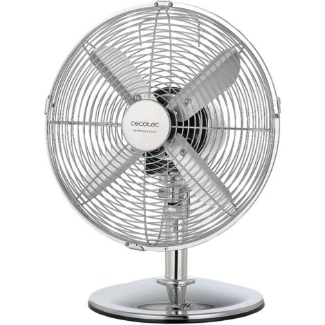 Cecotec Ventilateur de bureau EnergySilence 620 RetroDesk. 40 W, finition chromée, 12" de diamètre avec 4 pales, 3 vitesses, oscillation, hauteur réglable, sécurité maximale (1/5)
