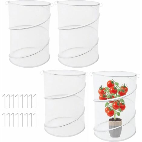 SEIWEI Lot de 4 couvertures de plantes avec clous au sol, tente pop-up en maille, cage de protection pliable pour protéger les fruits, les semis, les fleurs (blanc) (1/5)