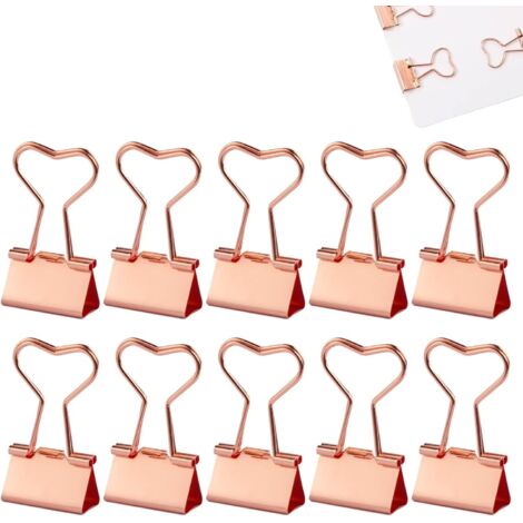 Lot de 10 pinces à reliure dorées et roses de 32 mm en forme de cœur pour bureau, école, documents, fichiers, notes (1/5)
