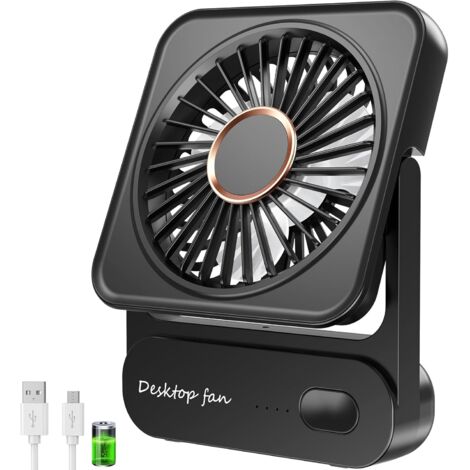 Ventilateur de Bureau, Rechargeable 4000mAh (12h Autonomie), Mini Ventilateur Silencieux 3 Vitesses, 135° Inclinable, Puissant sans Vibrations,Ventilateur USB pour Maison/Bureau/Voyage (1/5)