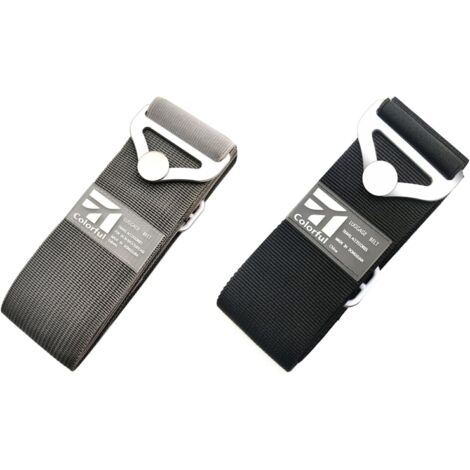 Lot de 2 sangles de bagage pour valise, sangles élastiques réglables et robustes pour bagages (gris + noir) (1/5)