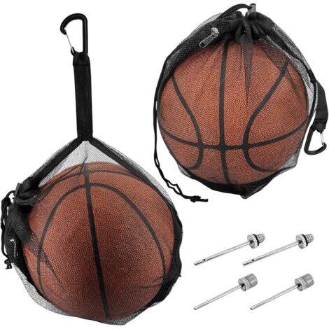 Lot de 2 sacs de basket-ball - 1 sac à dos de basketball - 1 cordon de serrage - Sac en filet portable avec mousqueton, poche zippée et 2 aiguilles de valve US (1/5)