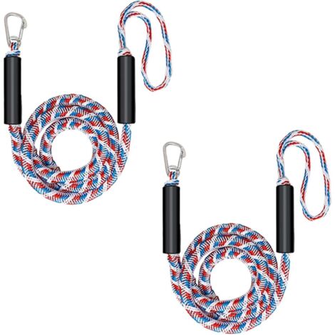Lot de 2 cordes d'amarrage élastiques avec clip - Accessoire de bateau - Corde élastique pour bateaux, jets, kayaks, radeaux (bleu-rouge-blanc) (1/5)