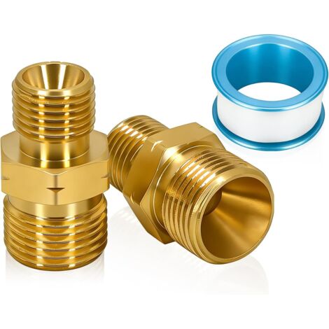 Lot de 2 raccords de tuyau de gaz double 1/4" vers 3/8-2 pièces - Adaptateur de tuyau de gaz 1/4" LH à 3/8" LH - En laiton - Avec bande d'étanchéité - Pour tuyau de gaz propane, acétylène