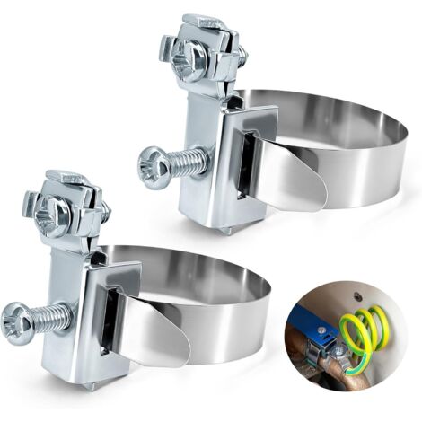 Collier de serrage de mise à la terre - Collier de mise à la terre - Diamètre : 8-52 mm - 2 colliers de serrage en acier inoxydable V2A galvanisé - Pour serre-câbles, répartiteur, protection contre la (1/5)
