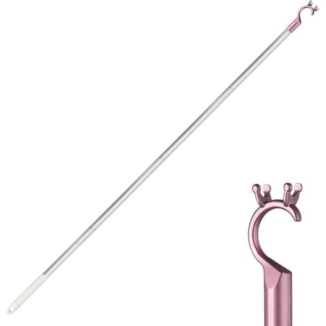 Tringle à ouvrir pour fenêtre de toit avec crochet de canne - Barre d'ouverture de fenêtre avec crochets, extension de poignée de fenêtre avec crochet à tirer (rose)