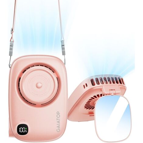 Gaiatop Mini ventilateur portable rechargeable avec appareil photo mignon, petit ventilateur de bureau avec miroir rotatif à 360°, ventilateur portable USB à 3 vitesses avec écran LED, ventilateur de