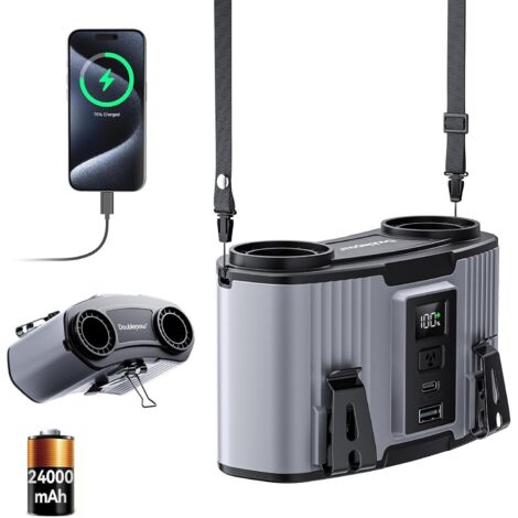 24000mah Ventilateur Intelligent Portable, Ventilateur Rechargeable à 4 Vitesses, Mains Libres Portable, Avec Pince Lombaire et Collier, Peut être Utilisé Pour Les Travailleurs de Plein Air, Activités (1/5)