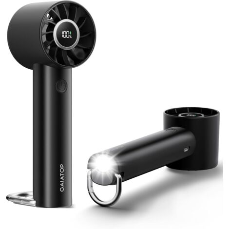 Gaiatop ventilateur à main turbo avec lampe torche et base à clip, mini ventilo portable, ventilateur de voyage rechargeable pour maison, bureau, extérieur et, cadeau pour femmes et hommes, Noir pur (1/5)