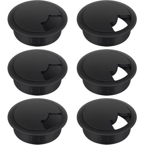 Passe Cable Bureau 60 mm – Lot de 6 passages de Passe Fil Bureau en Plastique Noir Passage de câbles, Organisateur de Gestion des câbles pour la Maison et Le Bureau