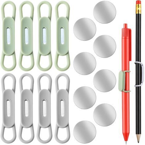 Lot de 8 porte-stylos magnétiques réglables en silicone pour réfrigérateur, tableau blanc, comprend 8 clips magnétiques (gris vert) (1/5)