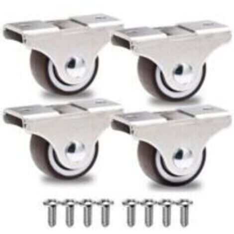 Lot de 4 Mini Roulette Fixe sans Frein pour Meubles - Roulette de 25mm pour Charge Lourde Jusqu'à 40kg + 8 Vis - Argentées