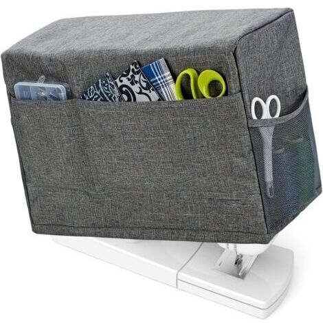 Housse de machine à coudre avec poches de rangement, housse de protection contre la poussière, housse pratique pour la plupart des machines à coudre standard, gris