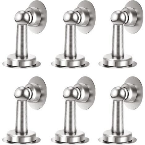 Lot de 6 Butée de Porte Magnétique en Acier Inoxydable Soft-Catch, Arrêts des Portes, Fixation au Sol et au Mur, Inutile de Percer