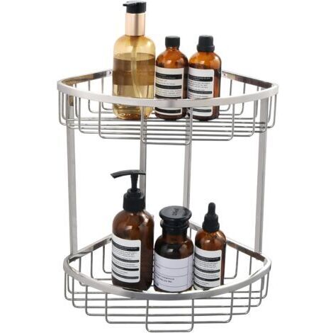 Étagère de Douche D'angle en SUS304 Acier Inoxydable, Rangement Douche Étagère à 2 Niveaux de Salle de Bain, Chrome Polie, EG7162