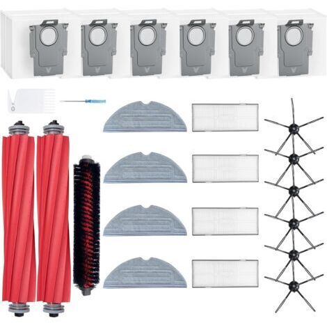Accessoires de Rechange compatibles avec Roborock S7 MaxV Ultra,S7 Pro Ultra,2 Brosse Principale, 4 filtres, 6 brosses latérales, 4 serpillères, 6 Sacs à poussière, 1 Outil de Nettoyage