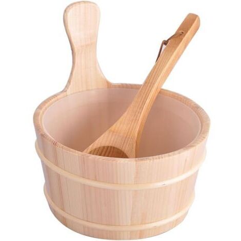 Kit de Sauna en Bois, Fabriqué à Partir de Bois Naturel Sauna Set avec Seau et Louche en Bois Combinée Set Accessoire de Sauna Essentiels du Spa pour Hammam