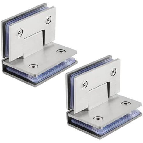 2 Charnière De Porte en Verre sans Cadre 90 Degrés Clips De Salle De Bain INOX Brossé Charnière De Douche en Forme De L Roulement 50Kg par Paire pour Verre Trempé De 8 À 12 Mm D'épaisseur