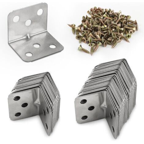 Lot de 20 Raccords d'Angle en Acier Inoxydable -Équerre de Meuble à 90°- Équerre de Fixation Angle Droit avec Vis- Fixation Métallique en L pour Étagère en Bois - 36 x 27mm