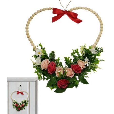 Couronne de printemps pour porte d'entrée, couronne de fleurs pour porte d'entrée, couronne de fleurs artificielles Couronne de cœur pour fenêtre de Saint-Valentin pour fenêtre, décorations de (1/5)