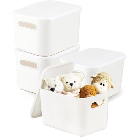 Lot de 4 boîtes de rangement avec couvercle, en plastique avec poignée, polyvalentes, pour cuisine, salle de bain, bureau, étagère (4 pièces)