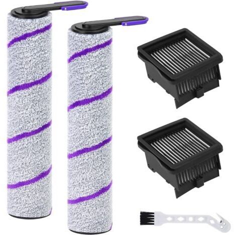 Rouleau brosse et filtre pour Rowenta X-Clean 10 / Narwal S20 Pro Kit d'accessoires pour aspirateur eau et poussière 2 rouleaux brosse + 2 filtres de rechange + 1 brosse de nettoyage