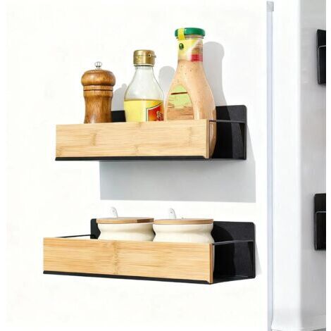 Porte-Épices Magnétique pour Frigo - 2 Pièces Étagère à Épices Aimantée Réfrigérateur - Organisateur de Cuisine Noir pour Épices, Condiments et Aliments - Rangement Pratique et Solide