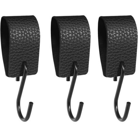 Lot de 6 Crochets en S Noir, Crochet Suspendre avec Boucle en Cuir, Crochets en Métal pour Vêtements, Manteaux, Serviettes, Crochet pour Penderie, Camping, Cuisine, Salle de Bain
