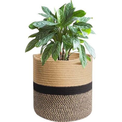 Panier à Plantes d'intérieur, Pot de Fleurs Tissé, Cache Pot à Plantes en Corde de Coton, Décoration Intérieure Panier de Rangement pour Jouets Vêtements Diamètre 20 cm