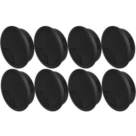 Lot de 8 Cache-Câbles Ronds 80 MM en ABS Noir pour Bureau – Passe-Câbles pour Fils et Cordons Cache-Trou de Meuble pour Gestion des Câbles de Bureau
