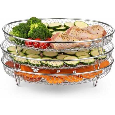 【3 in 1】Professional Air Fryer Kit, Air Fryer Rack, Air Fryer Accessories, Steam Grill, Dehydrator Rack, Air Fryer and Toast (Rond 20 cm)