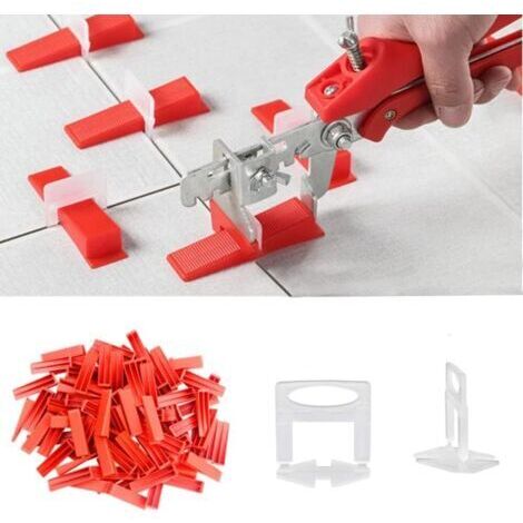 Lot de 400 kits de nivellement de carrelage de 1,5 mm, 300 entretoises de carrelage, 100 cales réutilisables et 1 pince de nivellement de carrelage, outil de système de nivellement de carrelage de sol (1/4)