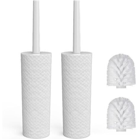 Toilet Brush and Holder Set of 2 with Plastic Handle and Soft Bristles, 4 Toilet Brush Heads for Bathroom, Ergonomic, Elegant, Durable (White) (1/5)