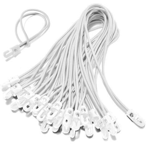 Lot de 75 tendeurs élastiques courts avec crochets de 19 cm - Idéal pour sécuriser les bagages, les camps, les bâches, les meubles de jardin, le cyclisme (blanc) (1/5)
