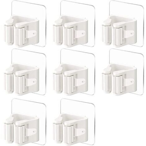Lot de 4 Accroche Balai Mural, Support Balais Mural Blanc Autocollant, Sans Percage Porte Balais Mural Autocollant pour Garage, Cuisine, Jardin, Salle de Bain