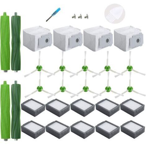 Accessoires de Remplacement pour iRobot Roomba- Serie I i1+ i3+ i4+ i5+ i6+ i7+ i8+, Serie J j5+ j6+ j7+ j8+ j9+ (Pas pour le Combo J7+/J9+) -4 sacs à poussière,10 filtres,10 brosses latérales