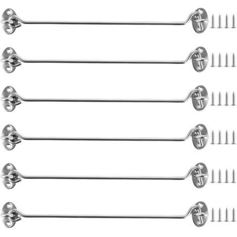 Lot de 6 Crochet de Cabine 30 cm en Acier Inoxydable - Crochet de Tempête 12 Pouces avec Œillet - Verrou de Sécurité pour Porte de Grange, Fenêtre, Portail de Jardin et Clôture - Argent