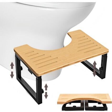 Tabouret de toilette, pour adulte, réglable en hauteur, fabriqué en métal et bois, pliable, antidérapant, pour enfants (couleur bois)