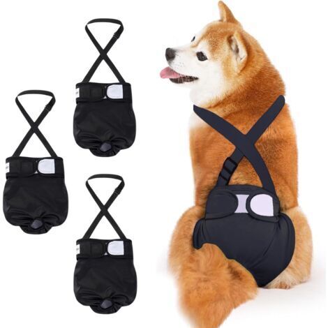 Lot de 3 couches réutilisables pour chien - Avec bretelles amovibles - Culottes anti-chaleur très absorbantes - Culottes lavables pour chiens femelles - Taille L