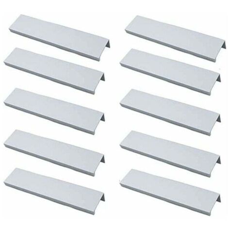 Lot de 10 Poignée Profil Poignée de Meuble Cuisine - Poignée Invisible Poignee de Meuble Brossé Poignée Meuble argent en Alliage d'Aluminium Entraxe 96mm (1/4)
