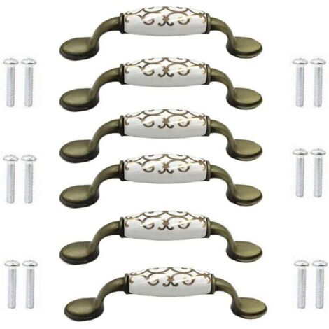 (6 pièces) boutons de porte en céramique en alliage de bronze pour armoire, armoire, garde-robe, poignée en bronze de style chinois (1/4)