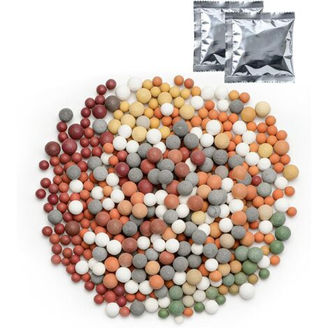 Anti Calcaire pour Douche, 2 Paquets de Billes Minérales pour Filtre de Pommeau de Douche, 20 Types de Billes Filtrantes, Filtre Pommeau de Douche, Purifie l'Eau, Équilibre le pH pour Douchette (1/5)
