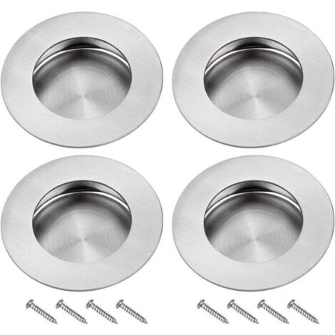 Poignee Porte Coulissante Encastrées en Acier 304 Inoxydable Poignées Rondes à Rainures Invisibles pour Porte Coulissante Armoire Extrait Tiroir 4PCS avec 8 Vis (1/4)
