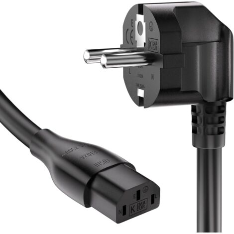 Câble d’Alimentation Noir-3M, Câble d'alimentation Contact de Protection Fiche Type F (CEE 7/4), Contact de Protection coudé vers fiche C13 pour PC,Imprimante, Moniteur, Télévision (1/5)