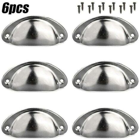6 pcs Tasse Poignées Shell Pull Cuisine Placard Armoire Porte Meubles Tiroir Boutons Argent