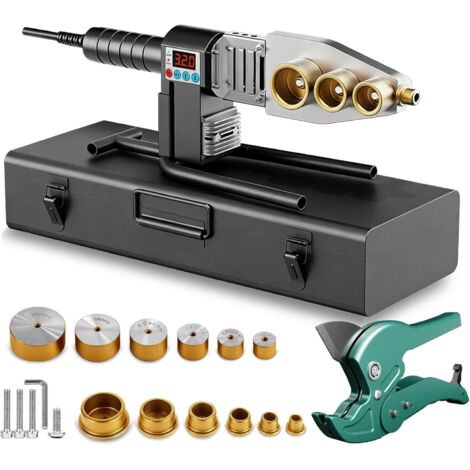 Soudeuse à Douilles, 1500W Soudeuse Plastique Ø 20/25/32/40/50/63 mm Soudeuse PPR Température Réglable de 100°C à 320°C Electric Welding Machine avec Coupe-Tube de 42mm et 6 Douilles