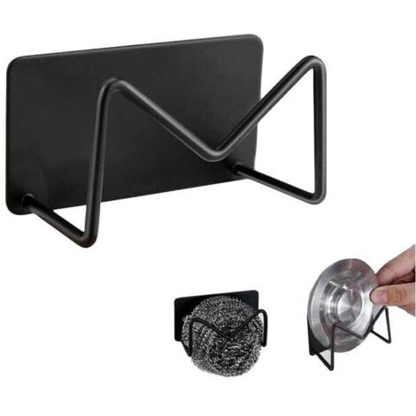(2 pièces, noir) Porte-éponge autocollant en acier inoxydable 304, pour évier de cuisine, sans perçage, avec table (1/5)