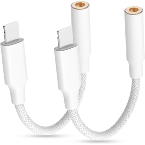 Adaptateur Jack iPhone, 2 Pièces Adaptateur Lightning Jack, Lightning to 3,5 mm Aux Audio Câble, Headphone Adaptor pour iPhone 14,13,12,11,SE,XR,XS,8,7