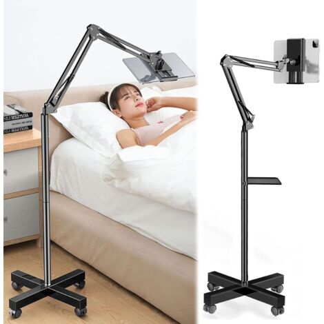 Support de Tablette Réglable col de Cygne avec Roulettes Mouvement Libre pour iPad iPhone Samsung Onglet Smartphone Liseuse