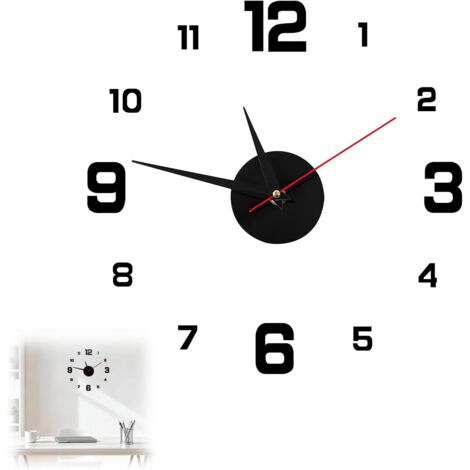 Grande horloge murale 3D DIY 3D avec chiffres adhésifs, mouvement silencieux, installation facile, horloge décorative moderne pour salon, chambre, cuisine et bureau, cadeau idéal pour la maison (1/5)